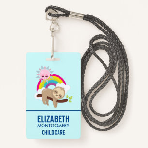 Cute Lazy Sloth with Sun & Rainbow ID Badge