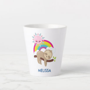 Cute Lazy Sloth with Sun & Rainbow Latte Mug