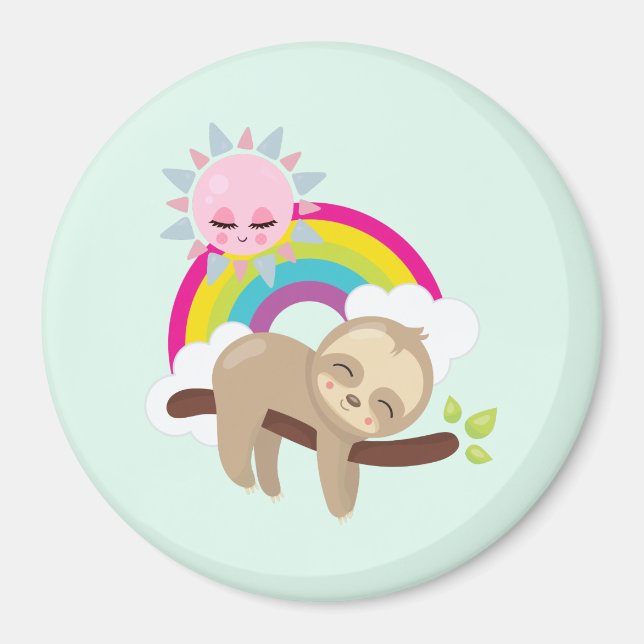 Cute Lazy Sloth with Sun & Rainbow Magnet (Front)