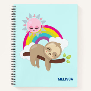 Cute Lazy Sloth with Sun & Rainbow Notebook