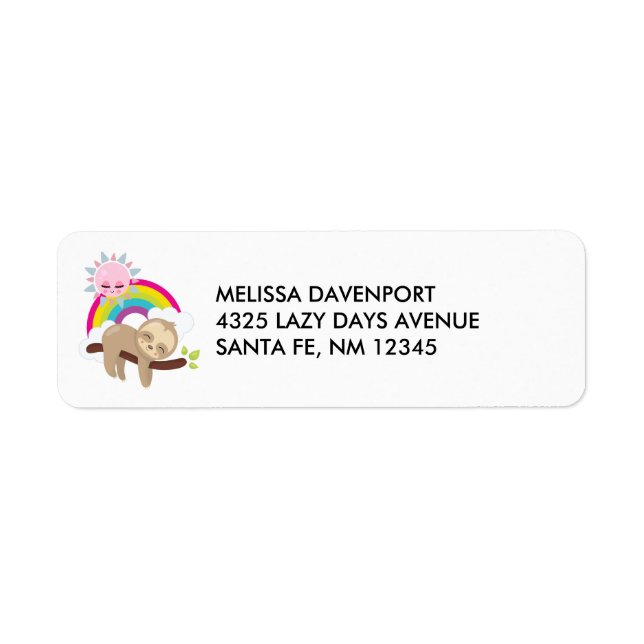 Cute Lazy Sloth with Sun & Rainbow Return Address Label (Front)