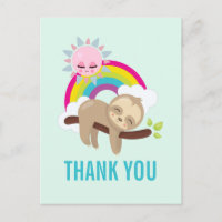 Cute Lazy Sloth with Sun & Rainbow Thank You