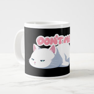 Cute Lazy White Cat Kawaii Anime illustration Large Coffee Mug
