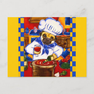 Cute Le Cafe Pug Chef Postcard