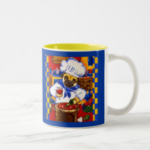 Cute Le Cafe Pug Chef Two-Tone Coffee Mug