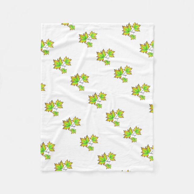 Cute leaf pattern green yellow red Maple Leaves Fleece Blanket (Front)