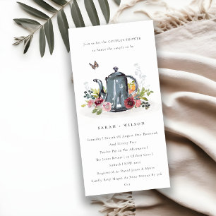 Cute Leaf Rose Floral Teapot Couples Shower Invite