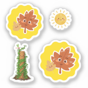 Cute Leaf, Sun and Climbing Plant Pun Sticker Set