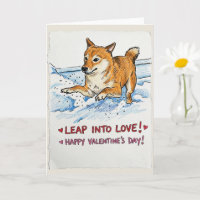 Cute "Leap Into Love" Shiba Inu Valentine's Day 