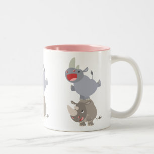Cute Leapfrog Cartoon Rhinos Two-Tone Coffee Mug