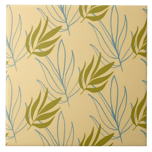 Cute leaves on pink pattern ceramic tile (Front)