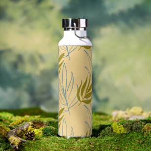Cute leaves on pink pattern water bottle