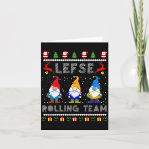 Cute Lefse Rolling Team Norwegian Gnomes Ugly Xmas Card