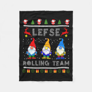 Cute Lefse Rolling Team Norwegian Gnomes Ugly Xmas Fleece Blanket