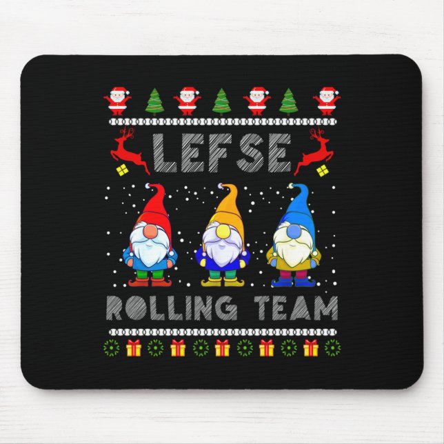 Cute Lefse Rolling Team Norwegian Gnomes Ugly Xmas Mouse Pad (Front)
