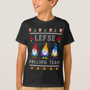 Cute Lefse Rolling Team Norwegian Gnomes Ugly Xmas T-Shirt