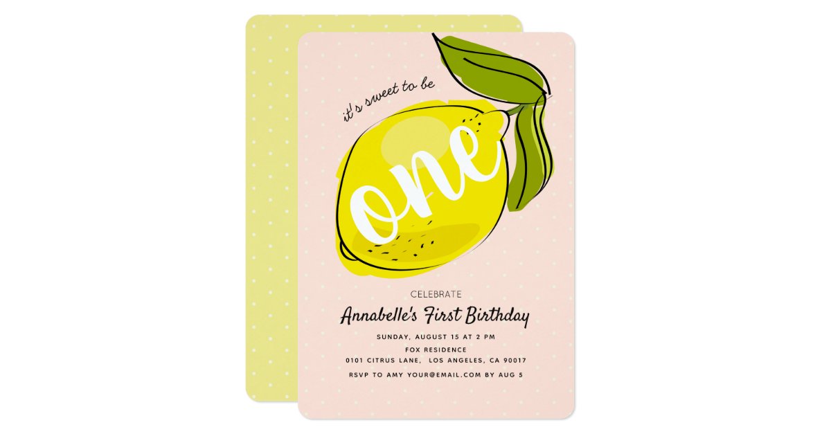 Cute Lemon 1st Birthday Baby Pink Party Invitation ...