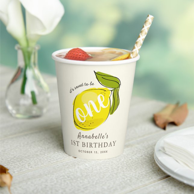 Cute Lemon 1st Birthday Yellow Paper Cups (Insitu)