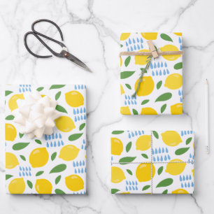 Cute lemon and green leaves pattern wrapping paper sheet