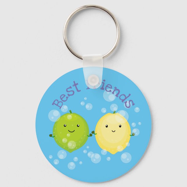 Cute lemon and lime illustration key ring (Front)