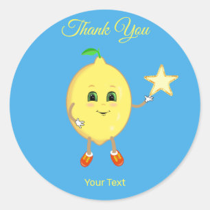Cute Lemon and Logo Star Thank You Classic Round Sticker