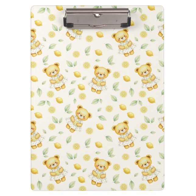 Cute Lemon Bear and Lemonade Seamless Pattern Clipboard (Front)