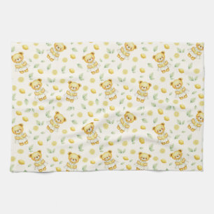 Cute Lemon Bear and Lemonade Seamless Pattern Tea Towel
