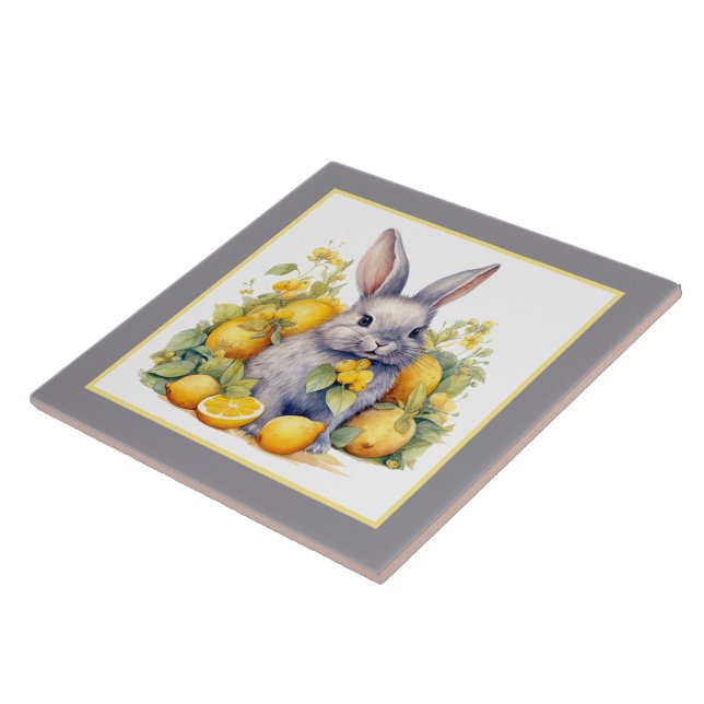 cute lemon bunny kitchen lovers ceramic tile (Side)