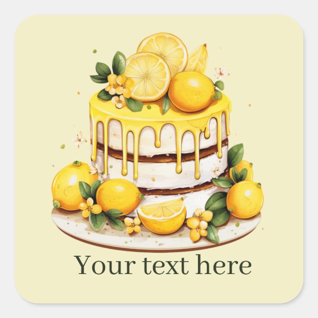 cute lemon cake add text  square sticker (Front)