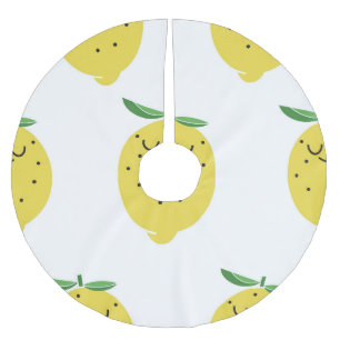 Cute Lemon Cartoon: Seamless Vintage Brushed Polyester Tree Skirt