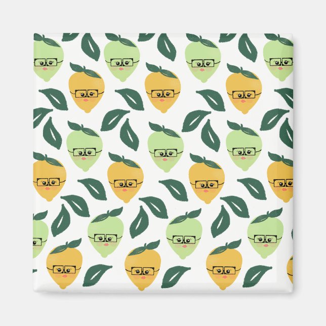 Cute Lemon Cartoon with Glasses Pattern Magnet (Front)