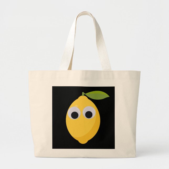 Cute Lemon Character with Googly Eyes  Large Tote Bag (Front)
