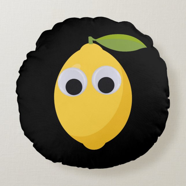 Cute Lemon Character with Googly Eyes  Round Cushion (Front)