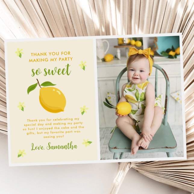 Cute Lemon Citrus Birthday Party Photo Thank You Card (Creator Uploaded)