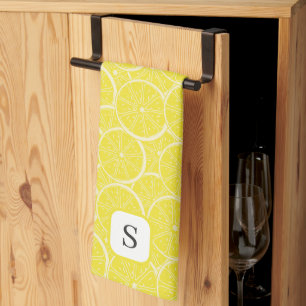 Cute Lemon Citrus Fruit Monogrammed Initial Tea Towel