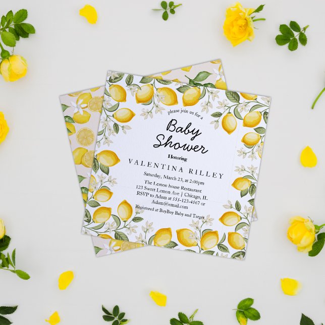 Cute Lemon Citrus Fruit Summer Baby Shower Square Invitation (Creator Uploaded)
