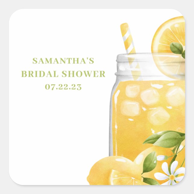 Cute Lemon Citrus Lemonade Bridal Shower  Square Sticker (Front)