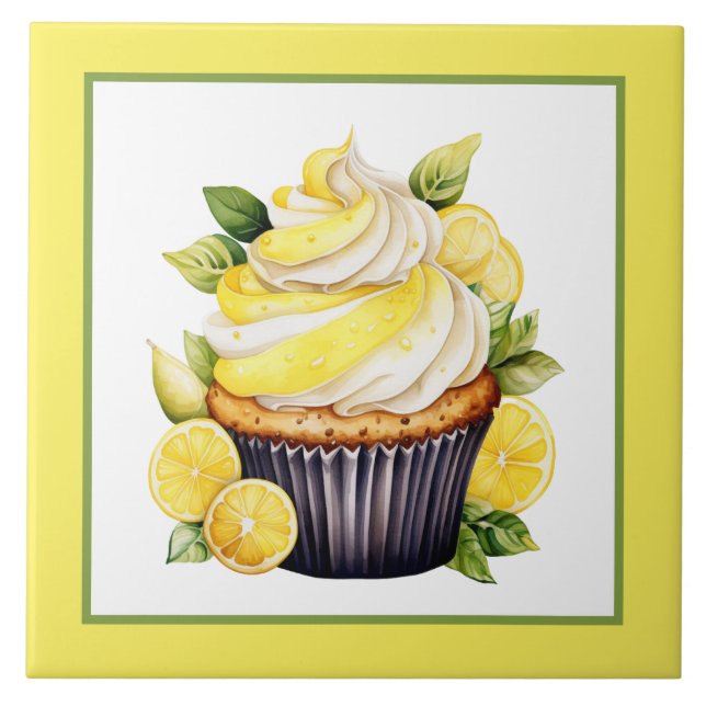 Cute lemon cupcake bakery home business crafting ceramic tile (Front)