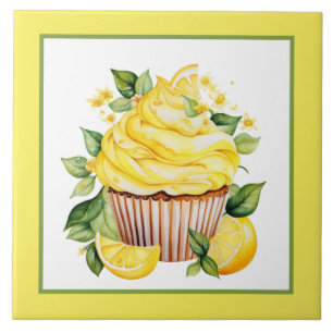 Cute lemon cupcake bakery home business crafting ceramic tile