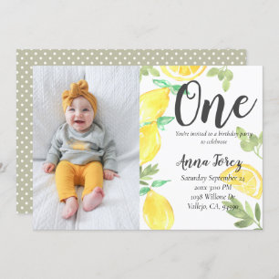 Cute lemon first birthday lemon photo invite