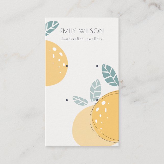 Cute Lemon Fruit Abstract Bold Earring Display Business Card (Front)