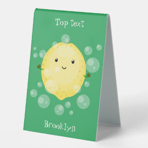 Cute lemon fruit cartoon bubbles illustration