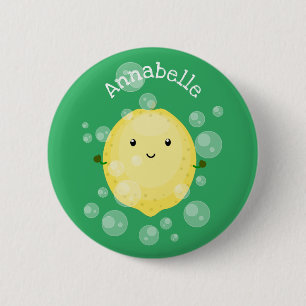 Cute lemon fruit cartoon bubbles illustration 6 cm round badge