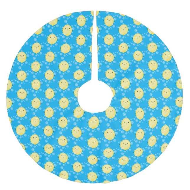 Cute lemon fruit cartoon bubbles illustration brushed polyester tree skirt (Front)