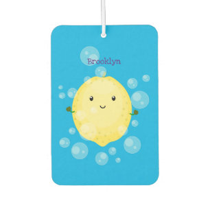 Cute lemon fruit cartoon bubbles illustration car air freshener