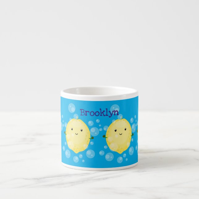 Cute lemon fruit cartoon bubbles illustration espresso cup (Front)