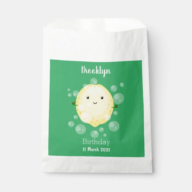 Cute lemon fruit cartoon bubbles illustration favour bag (Front)