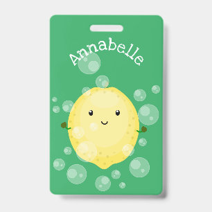 Cute lemon fruit cartoon bubbles illustration ID badge