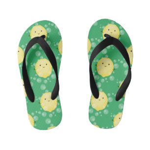 Cute lemon fruit cartoon bubbles illustration kid's thongs