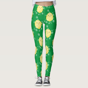 Cute lemon fruit cartoon bubbles illustration leggings